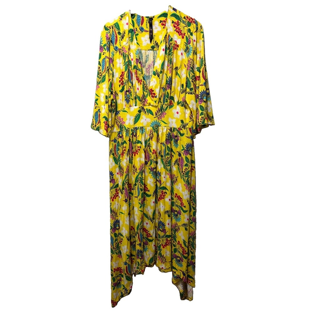 Melissa McCarthy Seven7 3X Yellow Floral Hi Low Maxi Dress Boho Plus Size - Picture 2 of 9